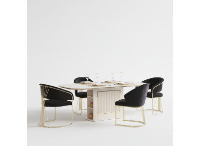 Eethoek Luxe Eetkamer Set Complete Eetkamer Eettafel Stoelen 7dlg Beige