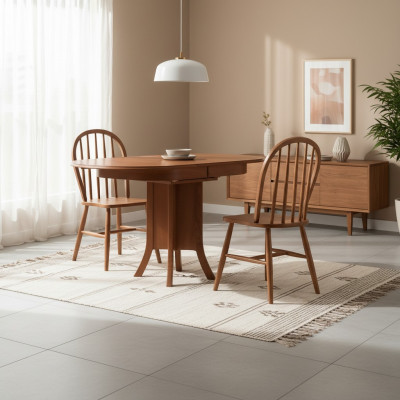 Eetgroep Hout Eetkamer Eettafel Stoelen 3-delig Bruin Eethoek Barok