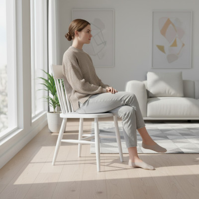 Witte houten eetkamerstoel keukenstoel houten klassieke stoel.
