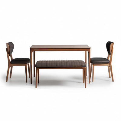 Eethoek set Eetgroep Hout Eetkamer Eettafel Stoelen 3-delig Bruin