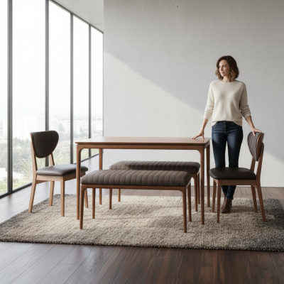 Eetkamer set Eethoek Set Hout Eetkamer Eettafel Stoelen 5-delige Set Bruin