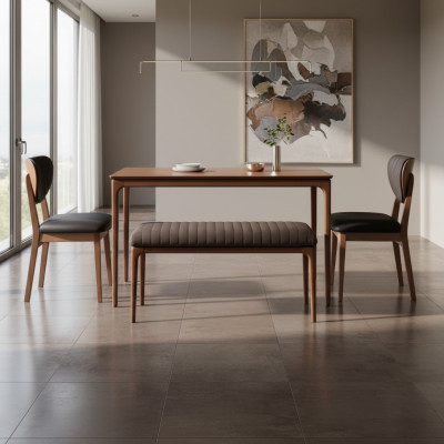 Eetkamer set Eethoek Set Hout Eetkamer Eettafel Stoelen 5-delige Set Bruin