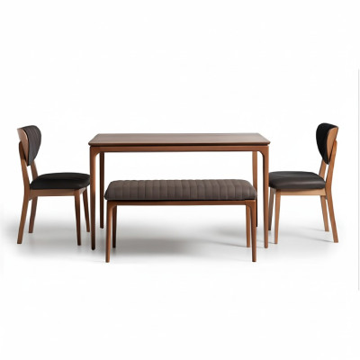 Eetkamerset hout eetkamer eettafel stoelen 6-delig bruin eethoek bank stof