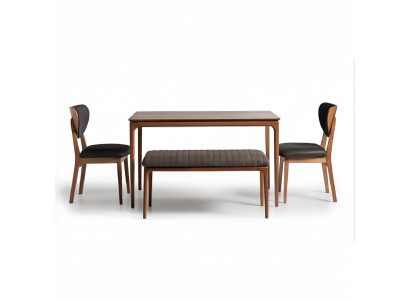 Eetkamerset hout eetkamer eettafel stoelen 6-delig bruin eethoek bank stof