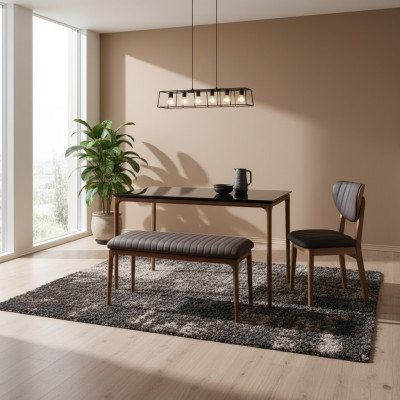 Eethoek Eetgroep Eetkamer Eettafel Stoelen 6-delig Bruin Bank Stof Hout
