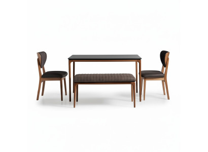 Eethoek Eetgroep Eetkamer Eettafel Stoelen 6-delig Bruin Bank Stof Hout