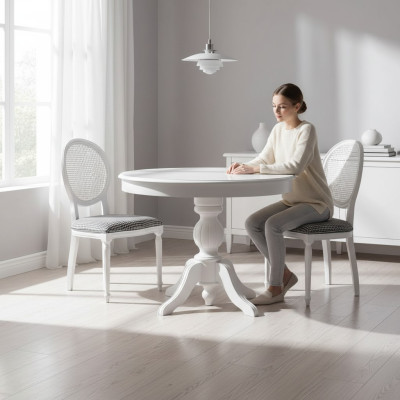 Luxe eetgroep eetkamer Ronde eettafel Stoelen 3-delig Wit Stof Hout