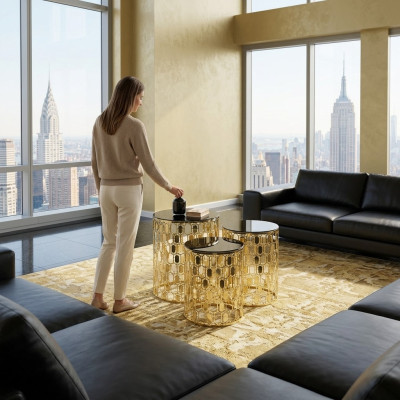 Groep bijzettafels salontafels banktafels 3-delig salontafels goud