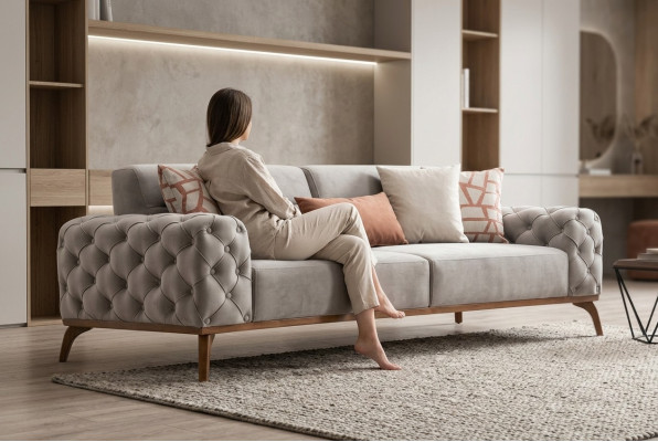 Bankstel Polstersofa Driezitsbank Sofa 3-zits Stoffen Bank Grijs Modern