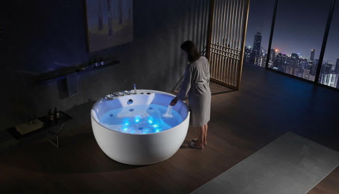 Ronde badkuip whirlpool badkuip ontspanning baden spa wit 150cm bubbels massagesproeiers