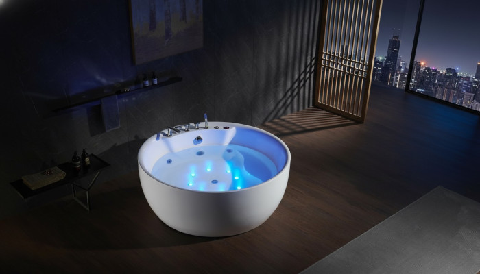 Ronde badkuip whirlpool badkuip ontspanning baden spa wit 150cm bubbels massagesproeiers
