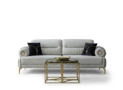 Groep banken driezitsbank fauteuil bank gestoffeerde bank stoffen bank blauw 2-delig