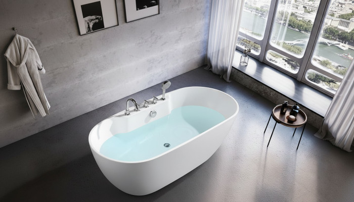 Vrijstaand ovaal ligbad voor badkamer van acryl, wit.