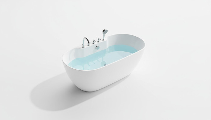 Vrijstaand ovaal ligbad voor badkamer van acryl, wit.