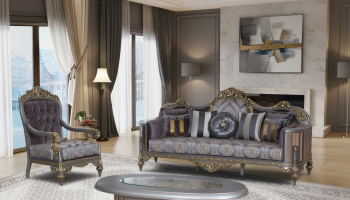 Sofa Chesterfield Set Paarse salontafel Designer groep 3-delig Woonkamer