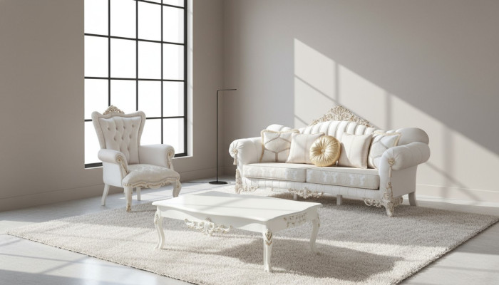 Luxe bankstel voor de woonkamer in klassieke stijl in de kleur wit.