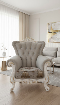 Prachtige fauteuil in klassieke stijl voor de woonkamer met glanzende patronen.