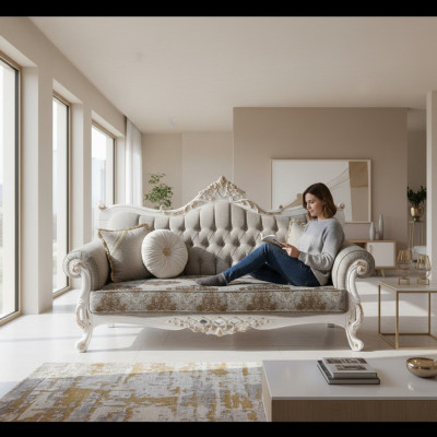 Klassieke bank met Chesterfield-design voor de woonkamer Grijze woonkamer