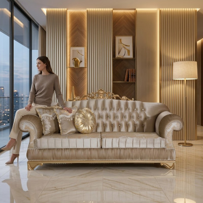 Comfortabele bank in klassieke stijl met uniek ontwerp en decoratie