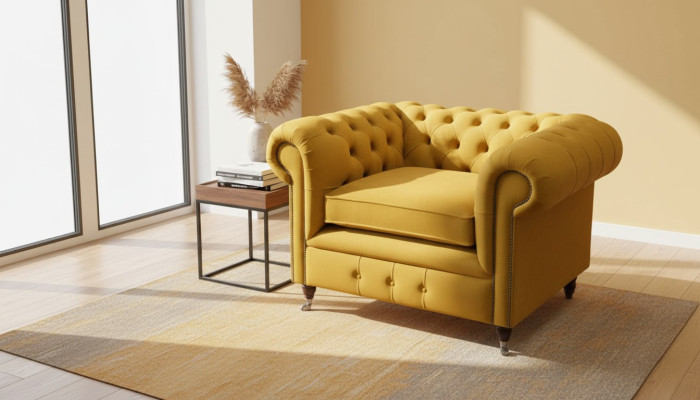Fauteuil ontwerp Relax Textiel Lounge Luxe Geel Bekleding Zits Chesterfield