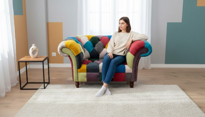 Fauteuil ontwerp Chesterfield loungemeubilair Meerkleurig bankstel Eenpersoons 130 cm Nieuw