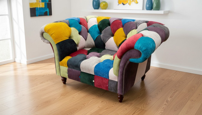 Fauteuil ontwerp Chesterfield loungemeubilair Meerkleurig bankstel Eenpersoons 130 cm Nieuw