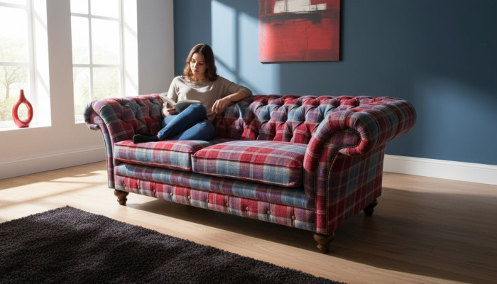 Chesterfield Moderne 3-zits Designer Bank Luxe Gestoffeerde Bank Stof Textiel Nieuw