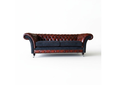 Modern Design Woonkamer Bankstel 3-zits Bruin Chesterfield Bank Leer Bekleding Textiel Nieuw