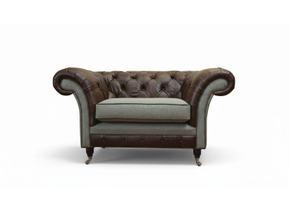 Chesterfield oorfauteuil Grijs bankstel Fauteuil Bank leren bank Nieuw