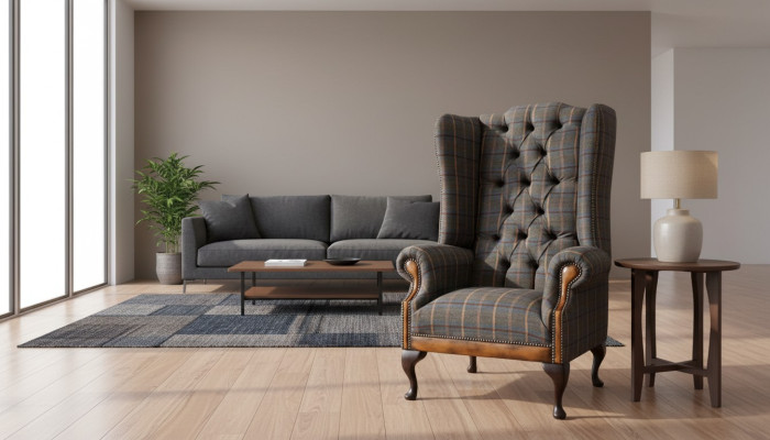 Chesterfield fauteuil bank bekleding 1-zits textiel oorfauteuil bekleding