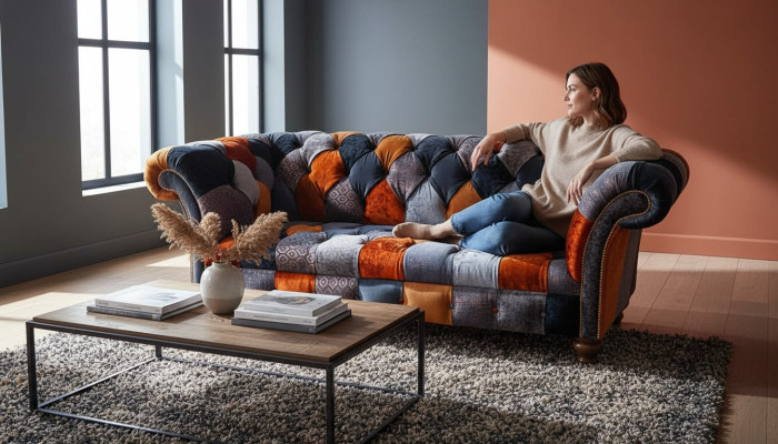 Chesterfield 3-zits bank bank textiel fluweel luxe gestoffeerde zitplaats grote fluweel