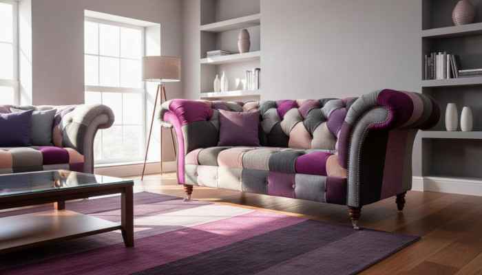 Chesterfield stoffen bank bank bekleding ontwerp 2-zit stoffen bank grijs Chesterfieldstoffsofa Bankbezug Design 2-Sitzer Stoffsofa Grau
