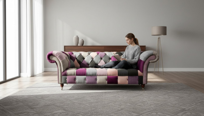 Chesterfield Design Beklede Luxe Zitbank Bank Groen Textiel 3-Zits