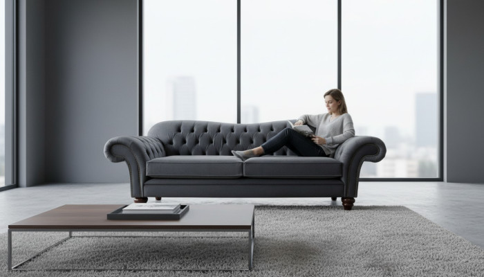 Chesterfield 3-zits textiel designbank bank gestoffeerde banken luxe
