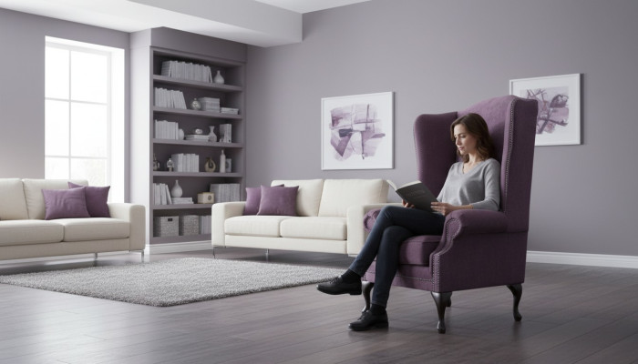 Stoel Chesterfield Textiel Lounge Club Bekleding Paars Luxe Oorfauteuil