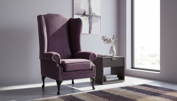 Stoel Chesterfield Textiel Lounge Club Bekleding Paars Luxe Oorfauteuil