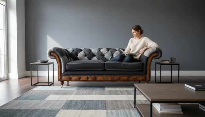 Ontwerp gestoffeerde bank 3-zits bank Luxe Klassiek textiel Chesterfield