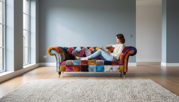 Chesterfield Stoffen Bank Gestoffeerde Bank Luxe Stof 3-Zits Design
