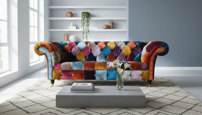 Chesterfield Stoffen Bank Gestoffeerde Bank Luxe Stof 3-Zits Design