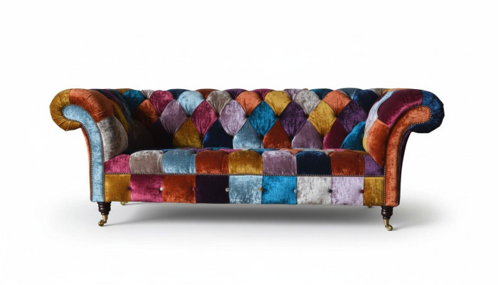 Chesterfield Stoffen Bank Gestoffeerde Bank Luxe Stof 3-Zits Design