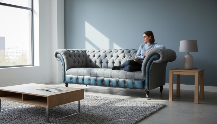 Chesterfield Bank Bekleden Designer Bankstellen Bankstel Driezits Grijs