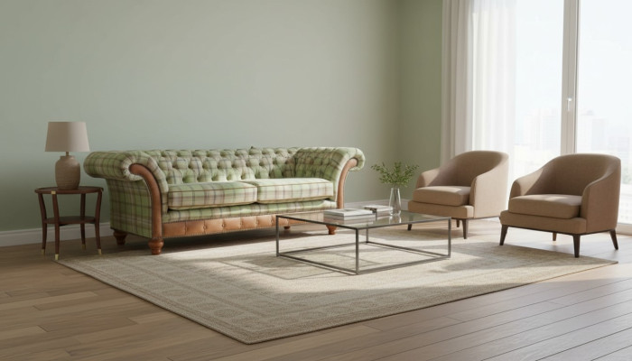Luxe designer bank in Chesterfield design met drie zitplaatsen.