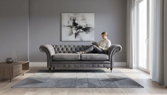 Ontwerp gestoffeerde bank 3-zitsbank Luxe Klassieke stoffen Chesterfield.