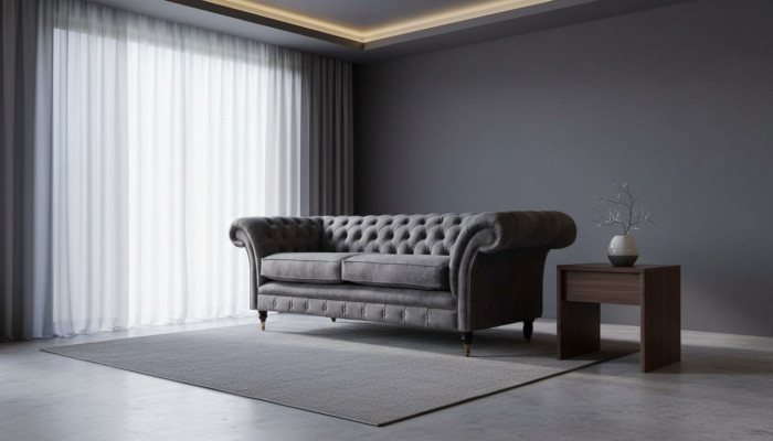 Ontwerp gestoffeerde bank 3-zitsbank Luxe Klassieke stoffen Chesterfield.