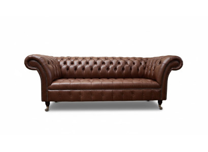 Chesterfield bank Driezits Vintage banken groot xxl Bruin textiel leer