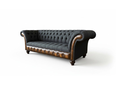 Ontwerp Zwarte Bank 3-zits Chesterfield Stoffen Bank Bank Bekleding Nieuw