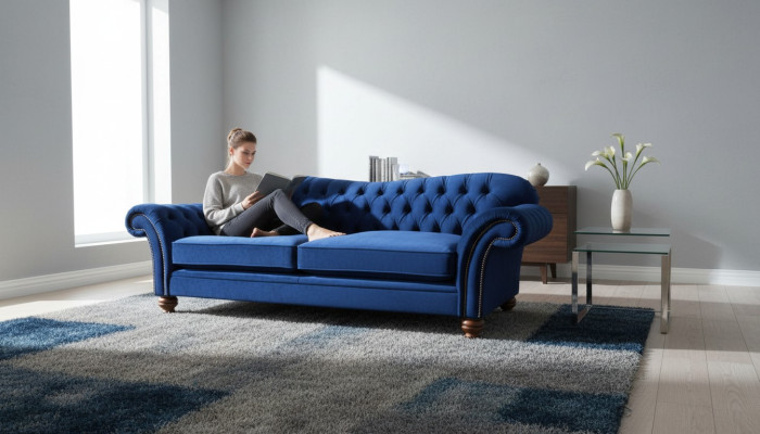 Driepersoonsbank 3-zitsbanken Blauwe Stoffen Woonkamer Luxe Zitplaatsen xxl groot