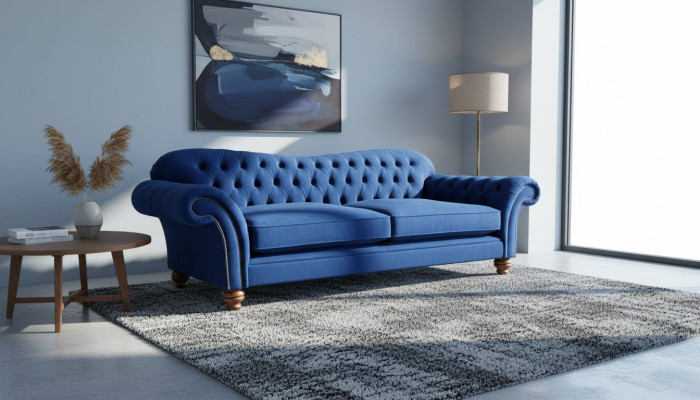 Driepersoonsbank 3-zitsbanken Blauwe Stoffen Woonkamer Luxe Zitplaatsen xxl groot