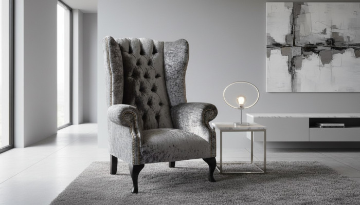 Ohrensessel Chesterfield Fauteuil Bank 1 Zits Grijs Stof Textiel Nieuw