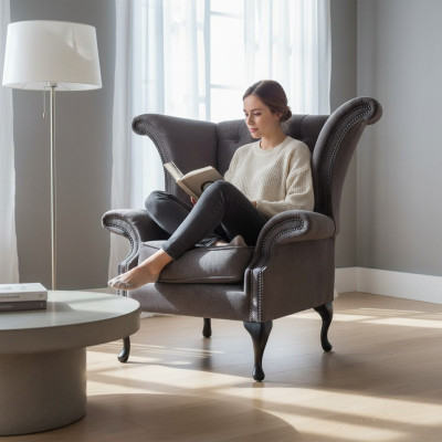Fauteuil Chesterfield Oorfauteuil Polyester Ontwerp Grijs
